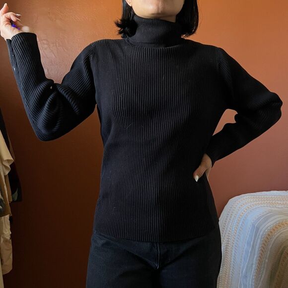 Coldwater Creek medium black Ribbed Turtleneck Sweater pullover minimalist - Picture 11 of 11